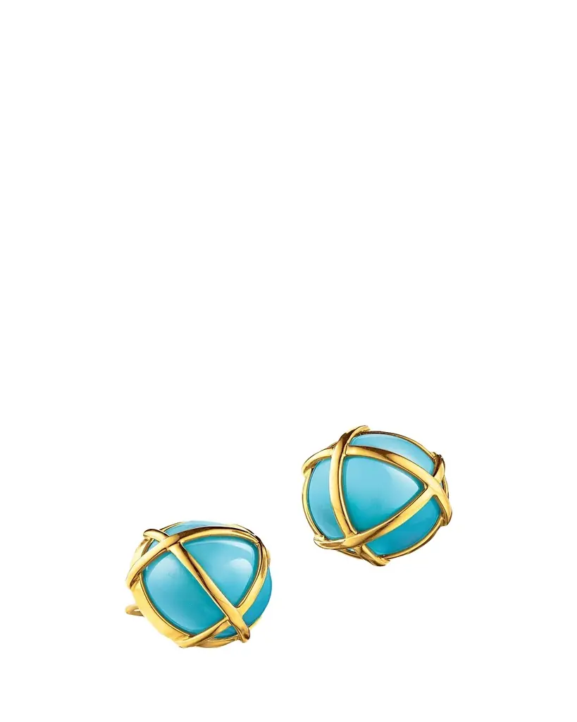 Verdura 18K Yellow Gold Turquoise Caged Earrings