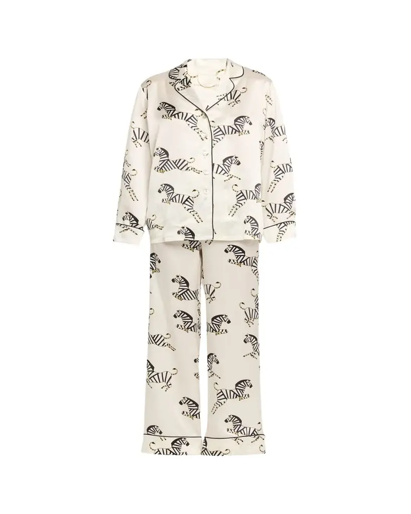 Olivia von Halle Lila Zebedee Zebra-Print Silk Pajama Set