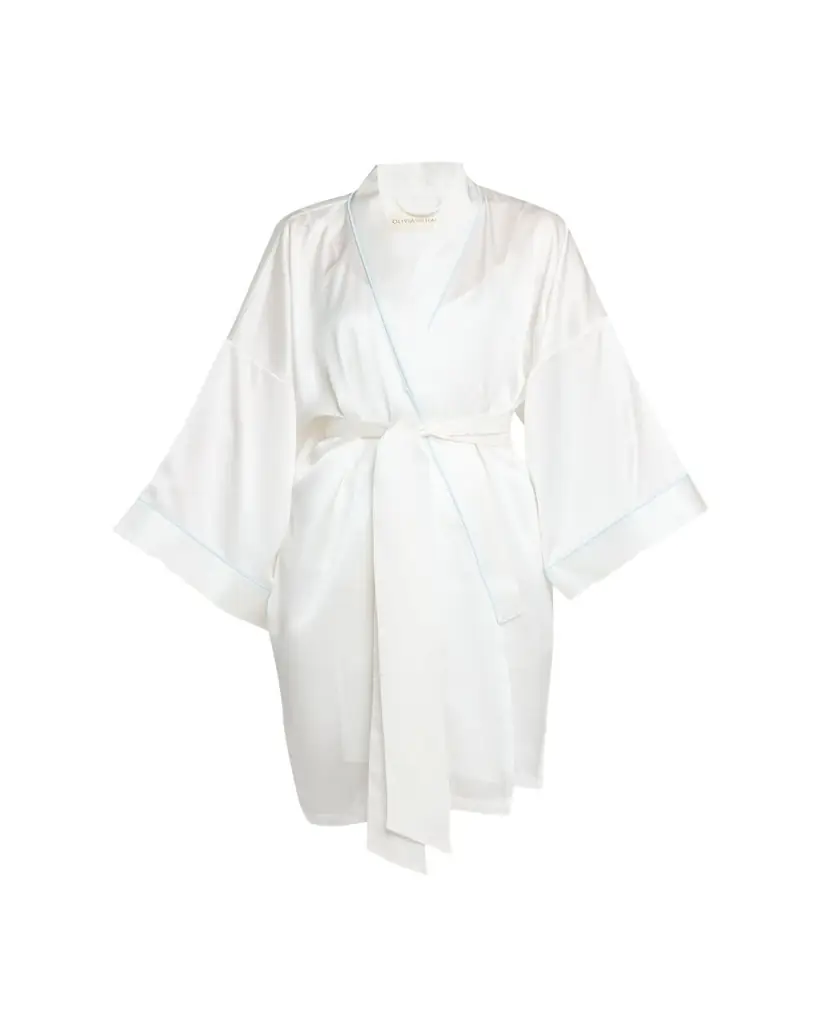 Olivia von Halle Mimi Kimono-Sleeve Silk Satin Robe