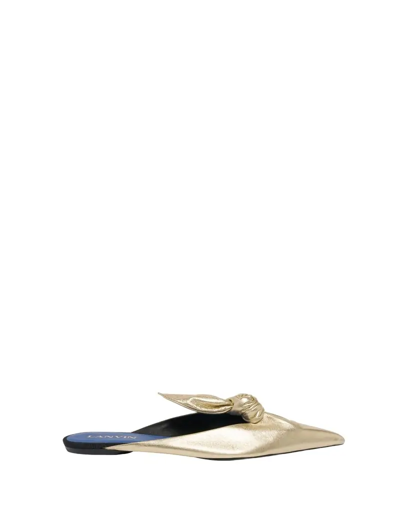 Lanvin Metallic Leather Bow Flat Mules