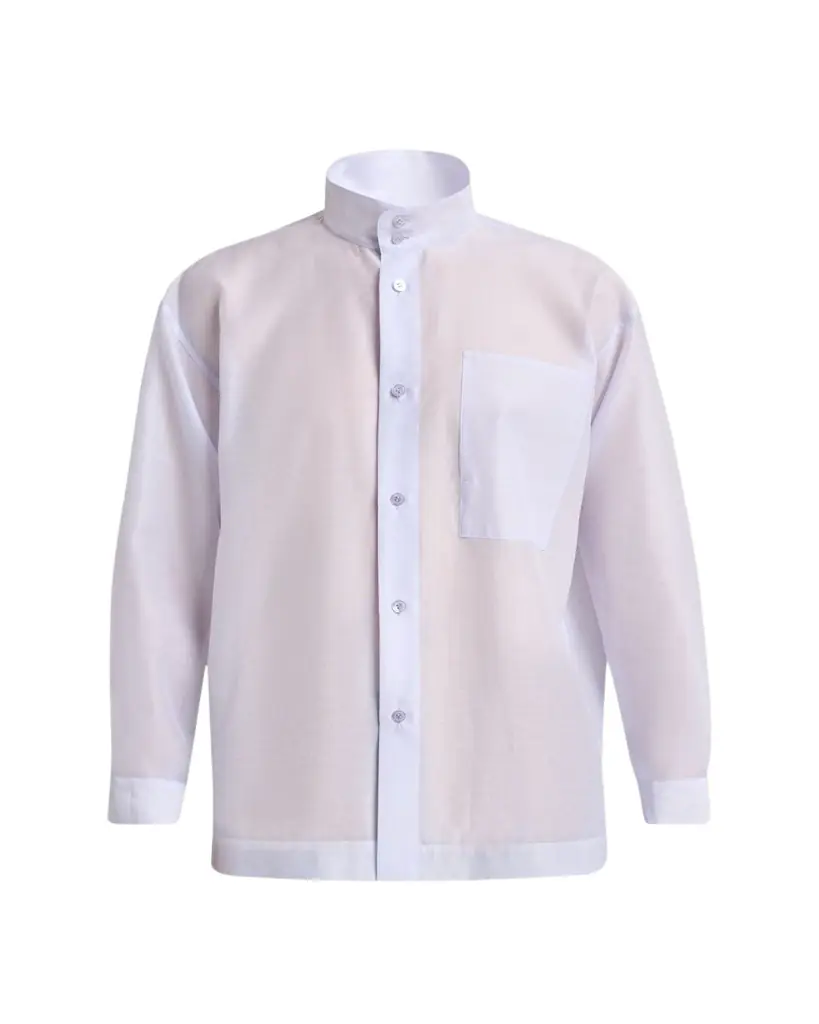 Homme Plisse Issey Miyake Men's Polyester and Wool Mandarin-Collar Sport Shirt