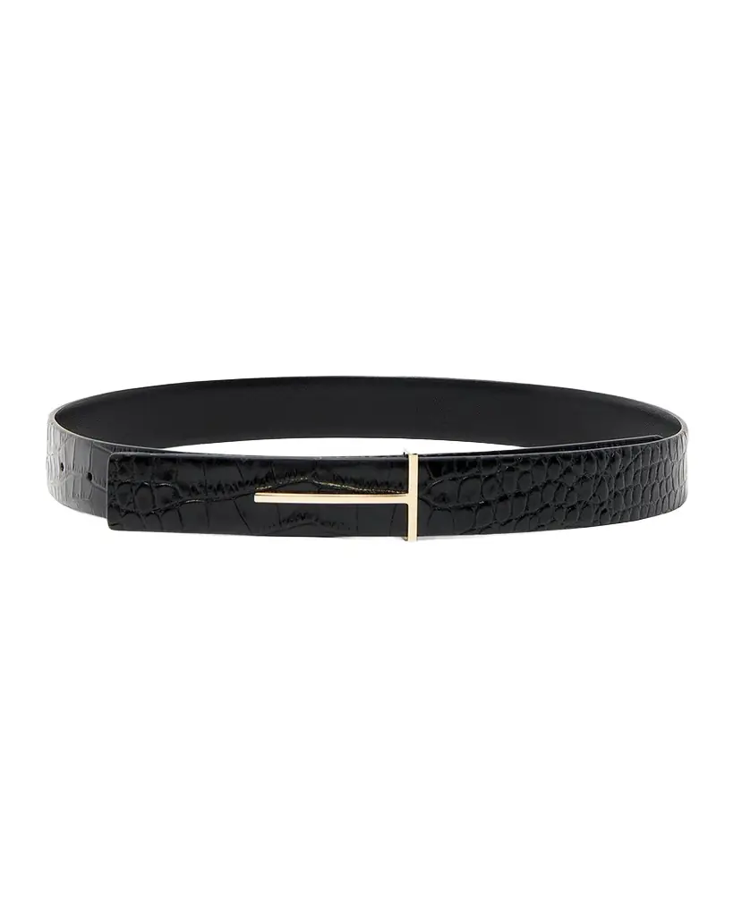 TOM FORD Croc-Effect Leather Belt