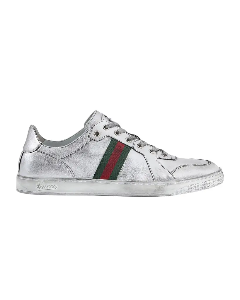 Gucci Men 's Stretch Metallic Leather Low-Top Sneakers