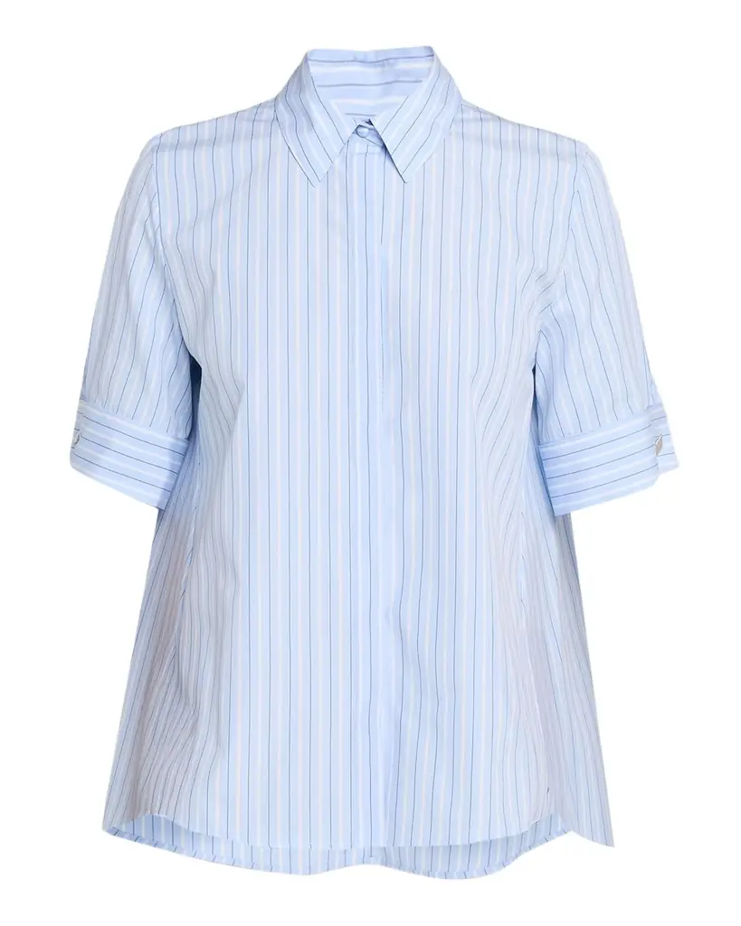 Adam Lippes Charlie Striped Short-Sleeve Button-Down Top