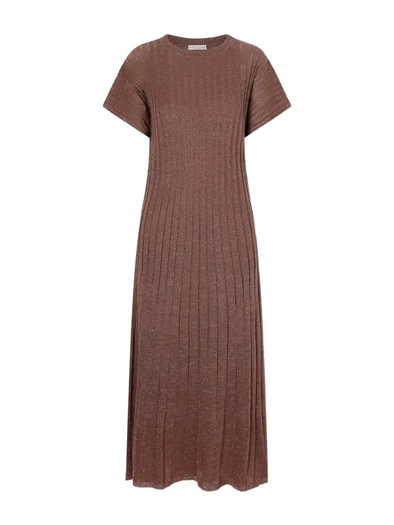 Brunello Cucinelli Metallic Ribbed-knit Midi Dress