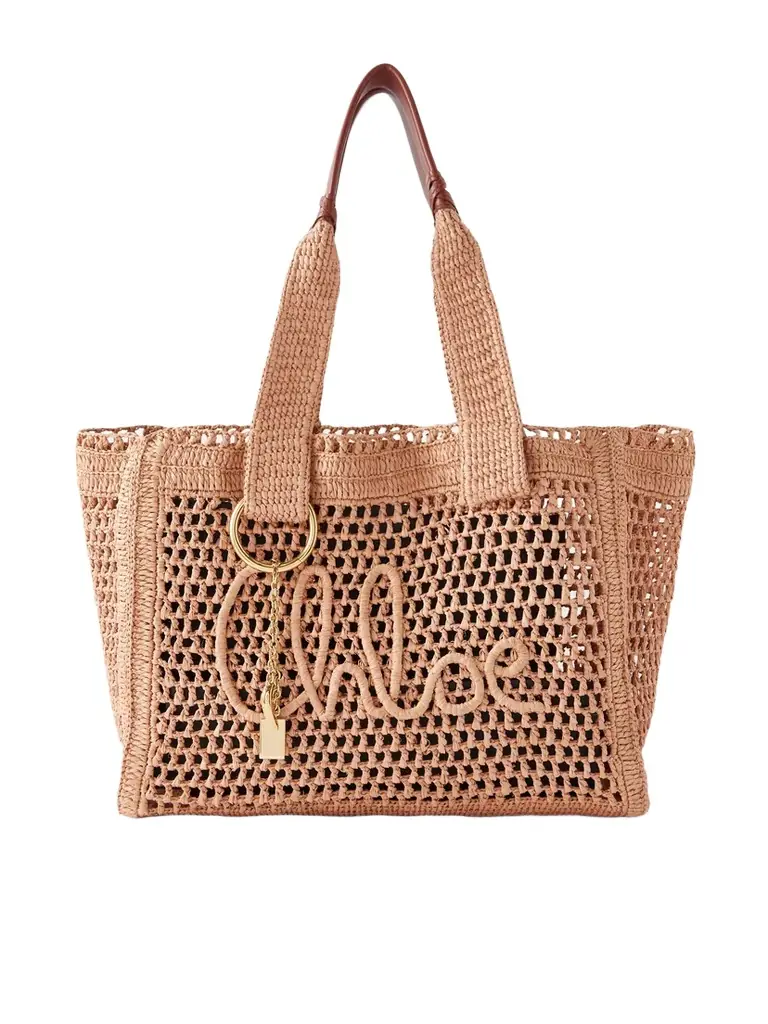 Chloé Summer Banana Leather-trimmed Raffia Tote