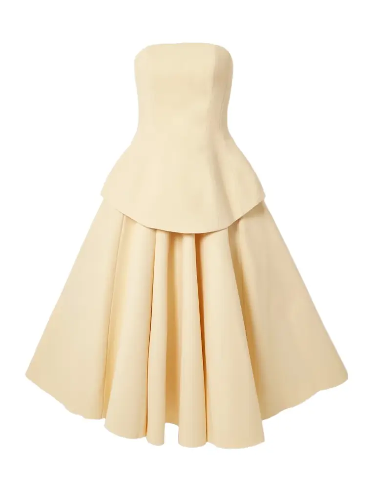 Solace London Ada Strapless Layered Gathered Crepe Midi Dress