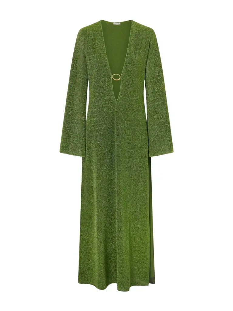 Oséree Lumière Metallic Stretch-knit Kaftan