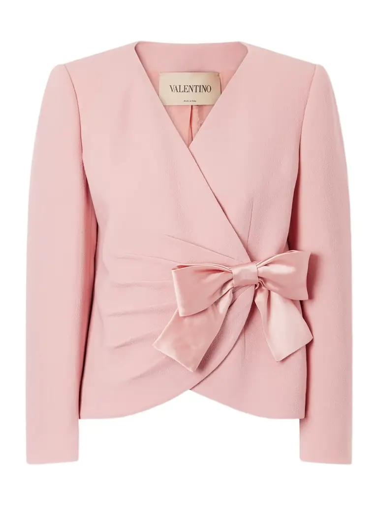 Valentino Garavani Bow-detailed Gathered Satin-trimmed Wool-crepe Jacket