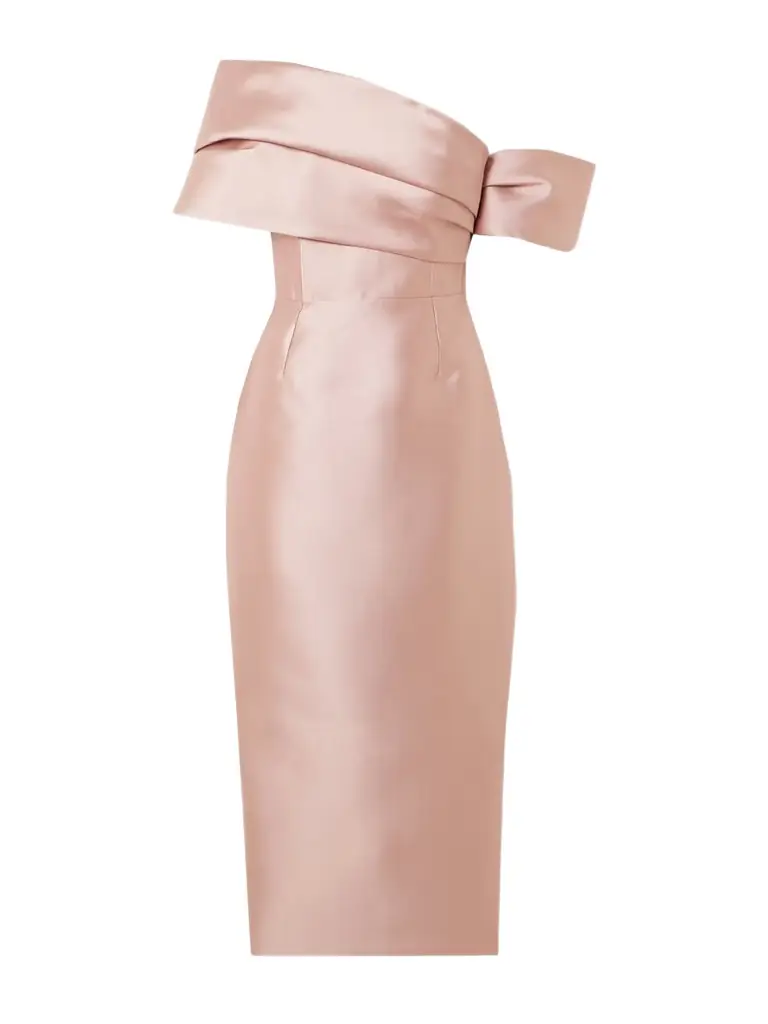 Solace London Mirla Off-the-shoulder Faille Midi Dress
