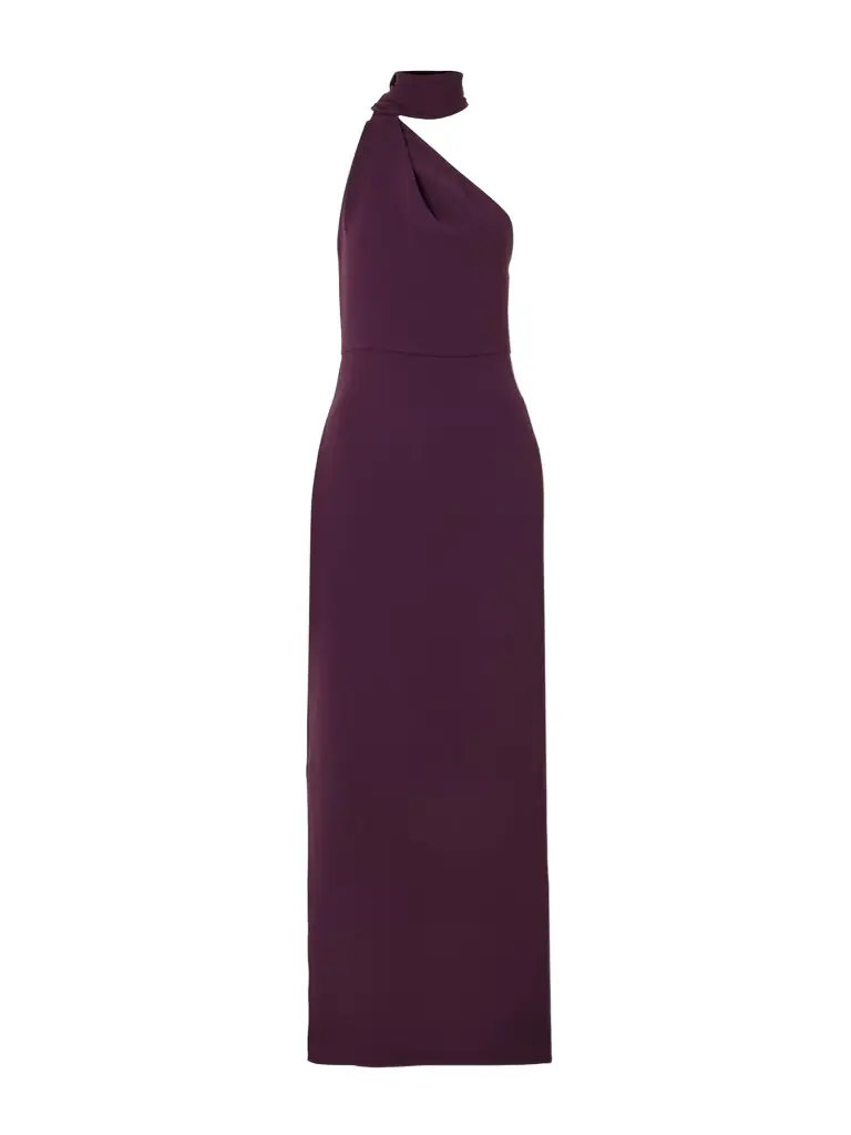 Solace London Demi One-shoulder Scarf-detailed Crepe Gown