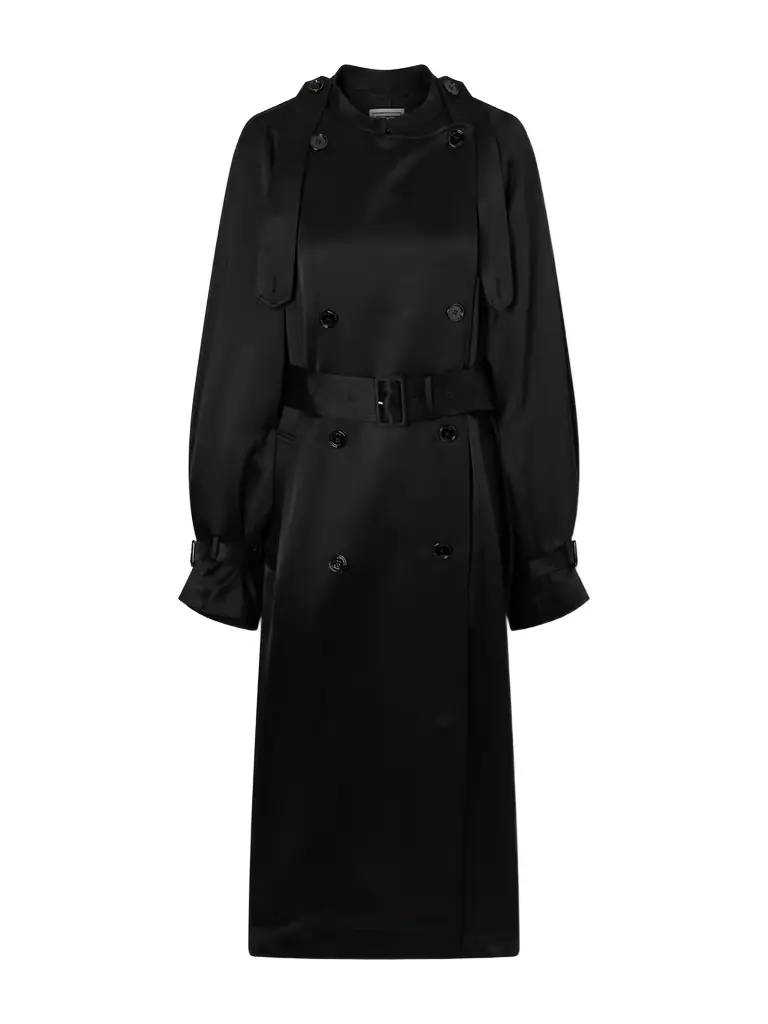 TOTEME Double-breasted Draped Satin Trench Coat