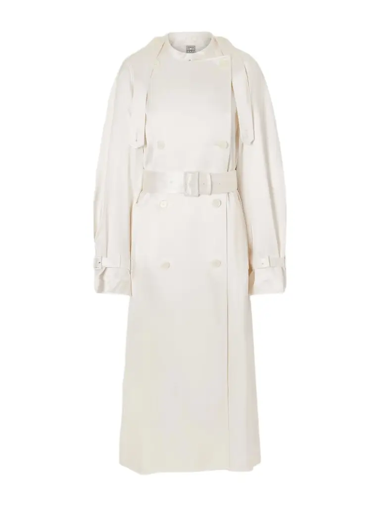 TOTEME Double-breasted Draped Satin Trench Coat