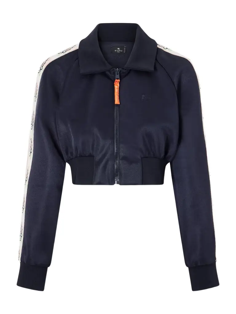 Etro Cropped Canvas-trimmed Satin-jersey Track Jacket