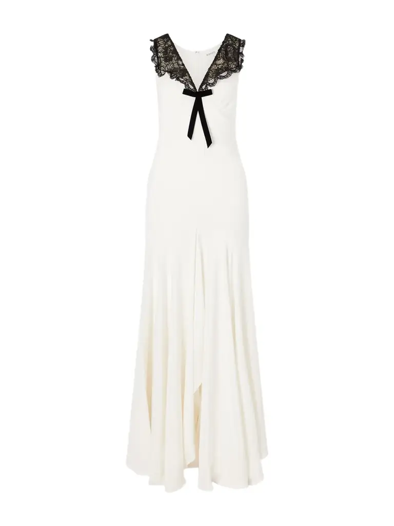Rodarte Bow-embellished Lace-trimmed Silk-crepe Midi Dress