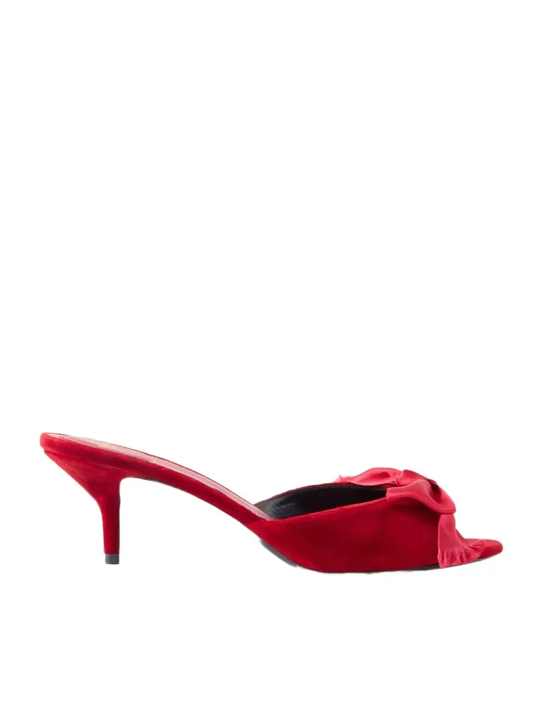 Valentino Garavani Marie A 55 Bow-detailed Satin-trimmed Velvet Mules