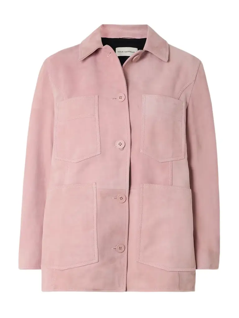 Nour Hammour Seleste Paneled Distressed Suede Jacket