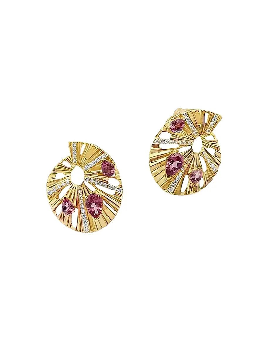 Hueb Women's Bahia 18K Yellow Gold, Pink Garnet & 0.31 TCW Diamond Drop Earrings - Yellow Gold