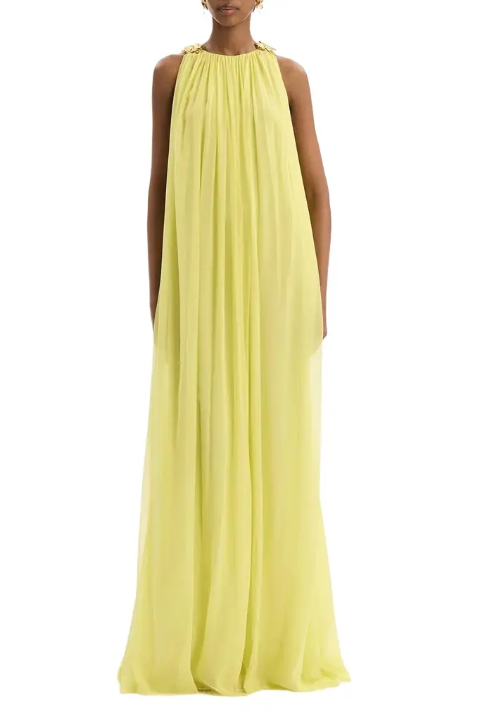 Oscar de la Renta Floral Shoulder Sleeveless Caftan