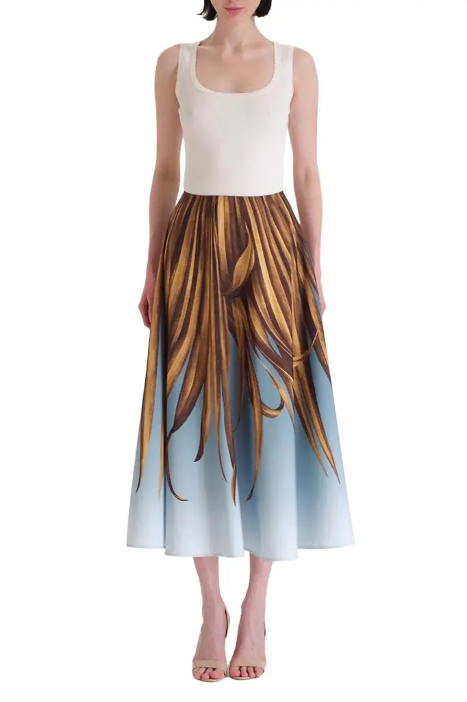 Oscar de la Renta Palm Print Ombre Circle Skirt