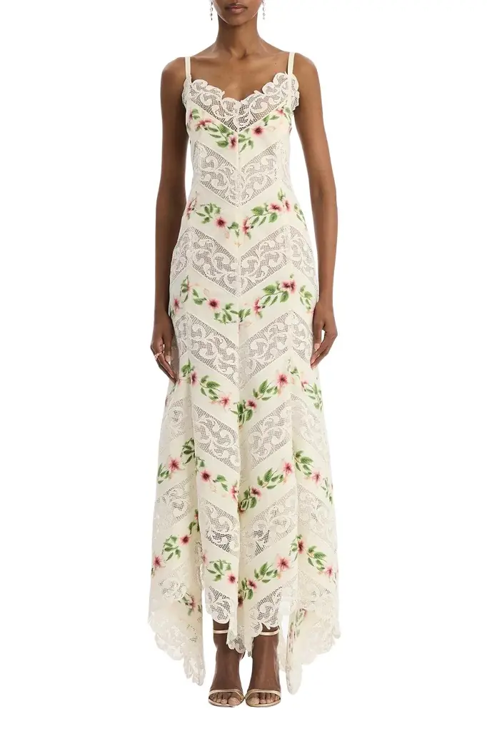 Oscar de la Renta Sleeveless Hibiscus Stripe Day Dress