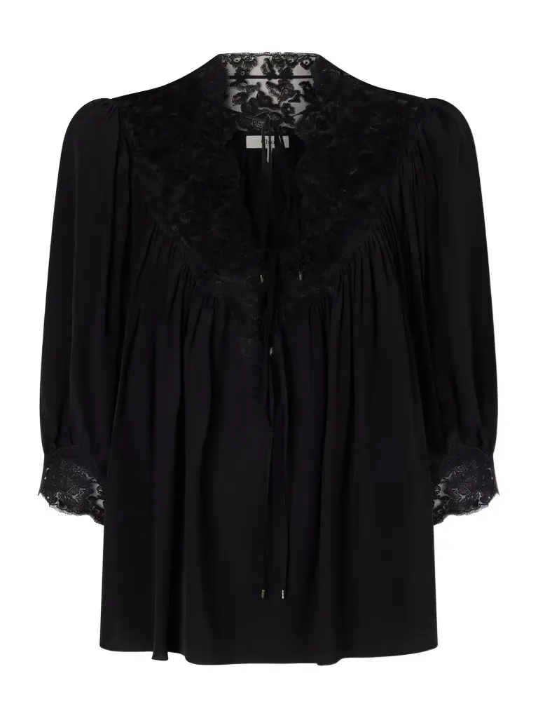 Chloé Lace-trimmed Organic Silk Crepe De Chine Blouse