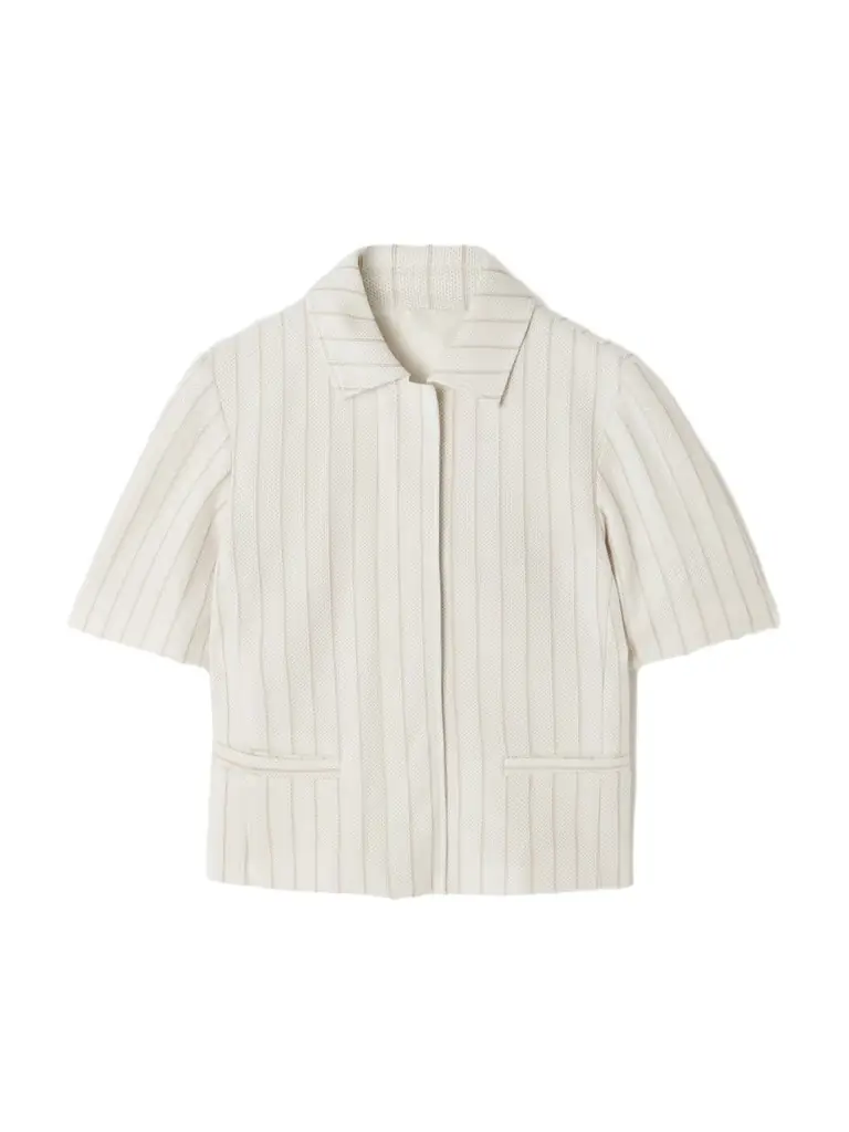 Max Mara Cropped Striped Cotton-piqué Jacket