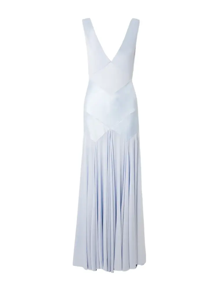 Self-Portrait Pleated Paneled Satin And Stretch-jersey Maxi Dress