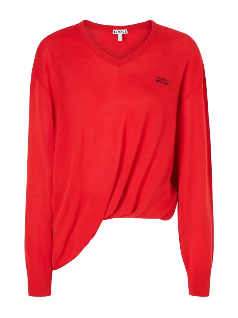 Loewe Asymmetric Draped Embroidered Wool-blend Sweater