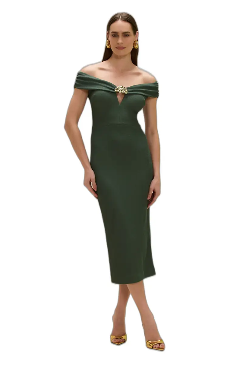 PatBo HILDA KNIT OFF SHOULDER MIDI DRESS