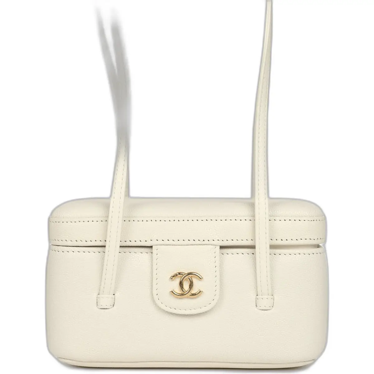 Chanel Chanel Preppy Coco Long Vanity with Straps White Shiny Caviar Brushed Gold Hardware