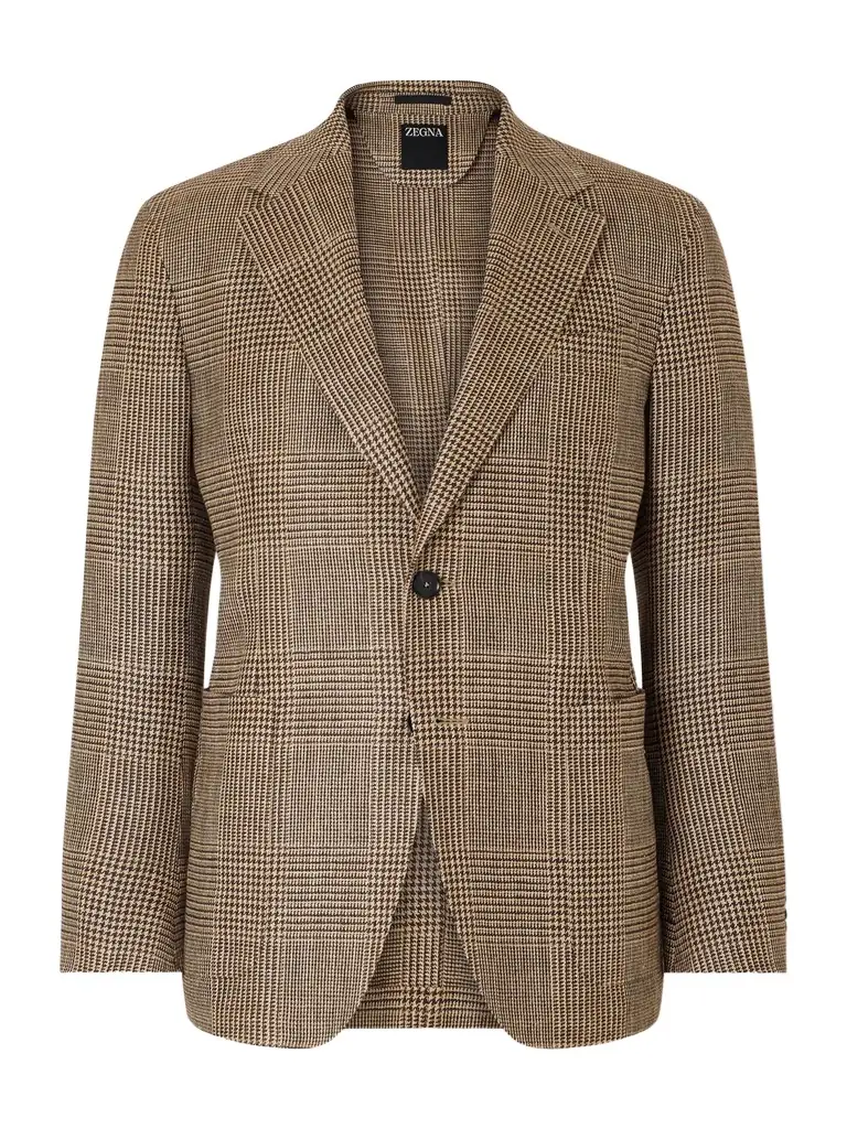 Zegna Houndstooth Linen, Silk and Wool-Blend Blazer - Men