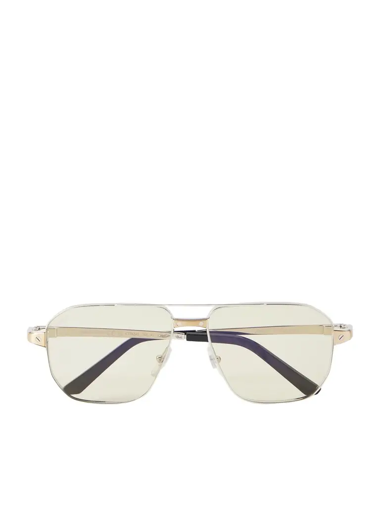 Cartier Eyewear Santos Aviator-Style Silver-Tone Sunglasses - Men