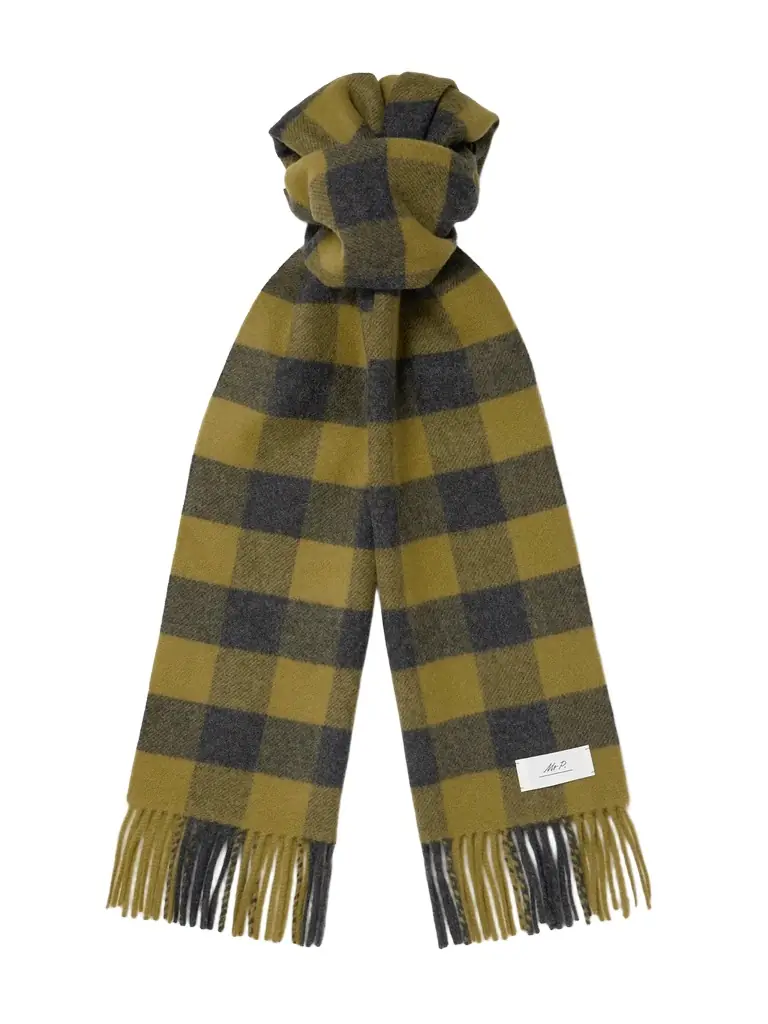 MR P. Logo-Appliquéd Fringed Checked Wool and Cashmere-Blend Scarf - Men