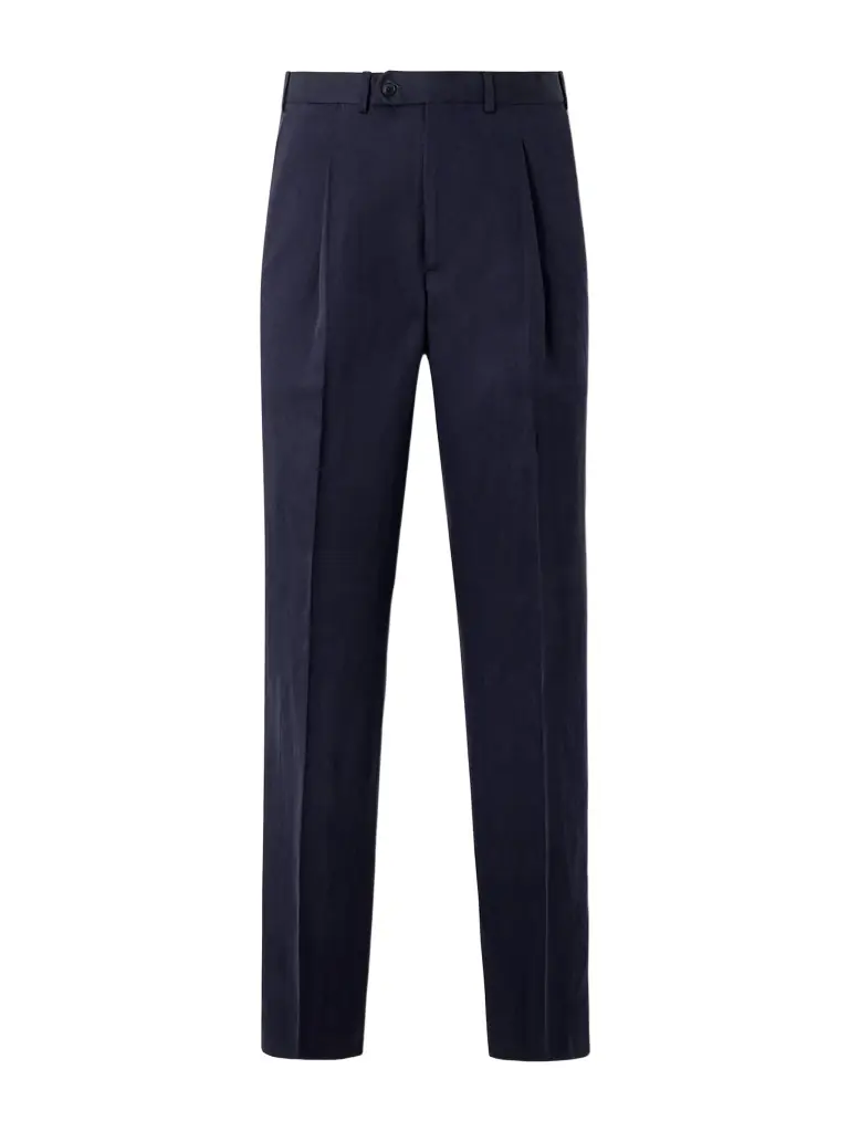 Saman Amel Amo Straight-Leg Pleated Silk and Linen-Blend Suit Trousers - Men