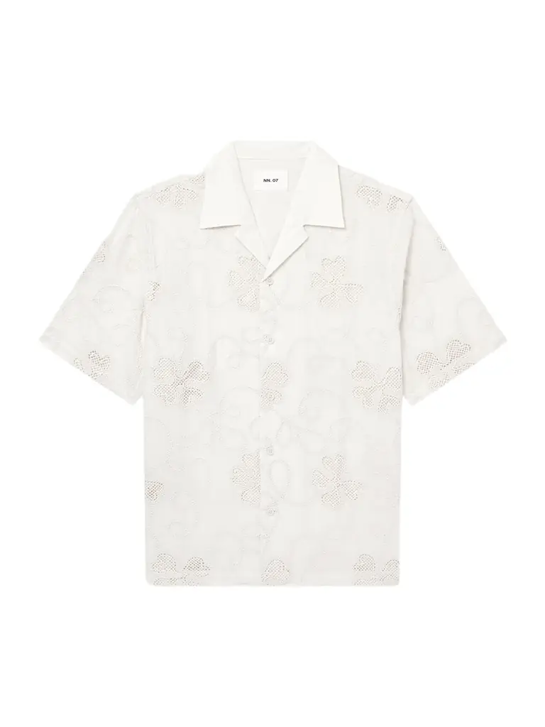 NN07 Ben 50049 Camp-Collar Embroidered Organic Cotton-Poplin Shirt - Men