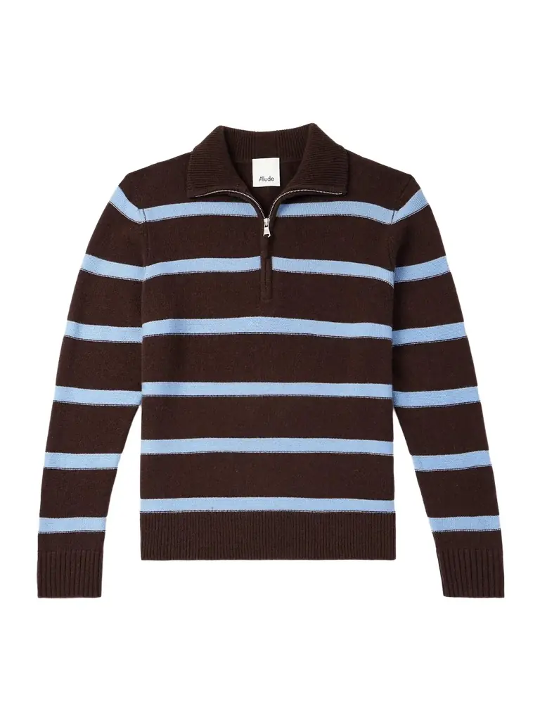 Allude Troyer Striped Wool and Cashmere-Blend Half-Zip Sweater - Men