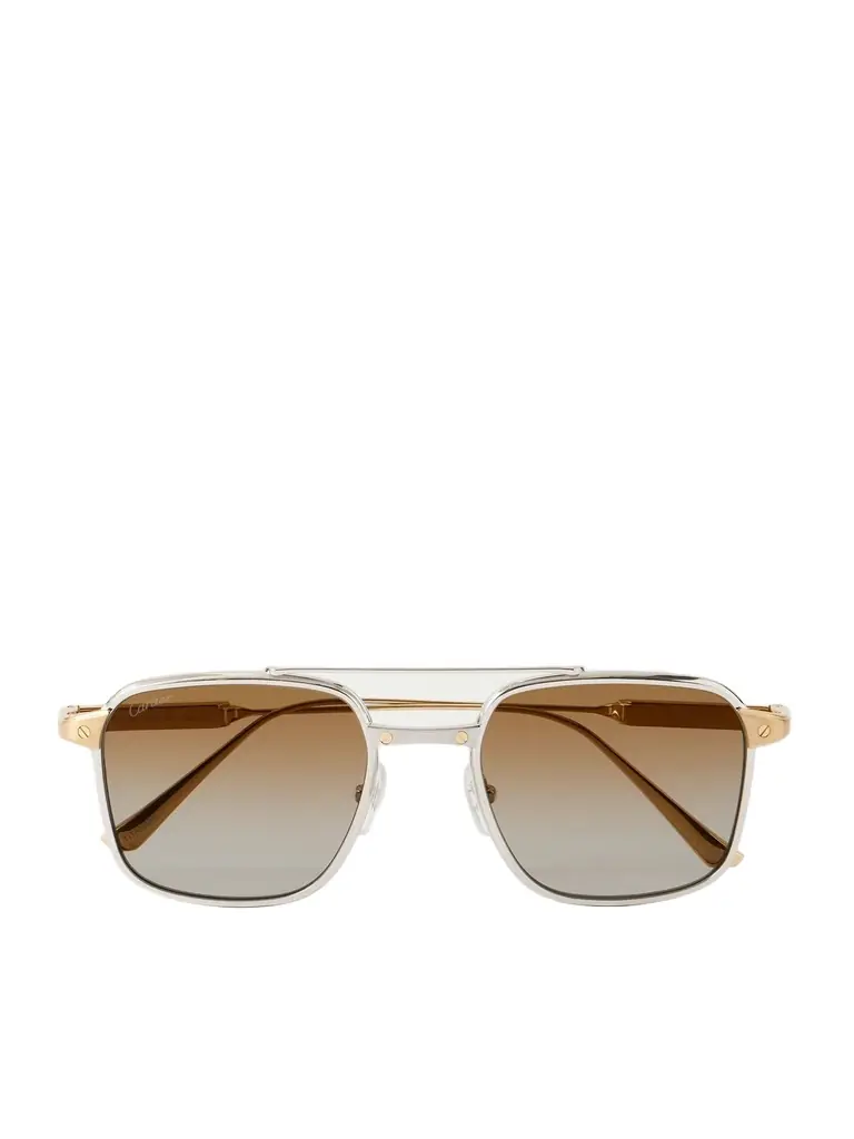 Cartier Eyewear Santos Aviator-Style Gold and Silver-Tone Titanium Sunglasses - Men