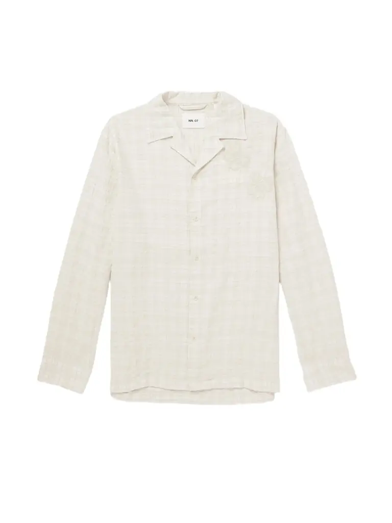NN07 Ben 50041 Camp-Collar Embroidered Checked Organic Cotton-Blend Shirt - Men