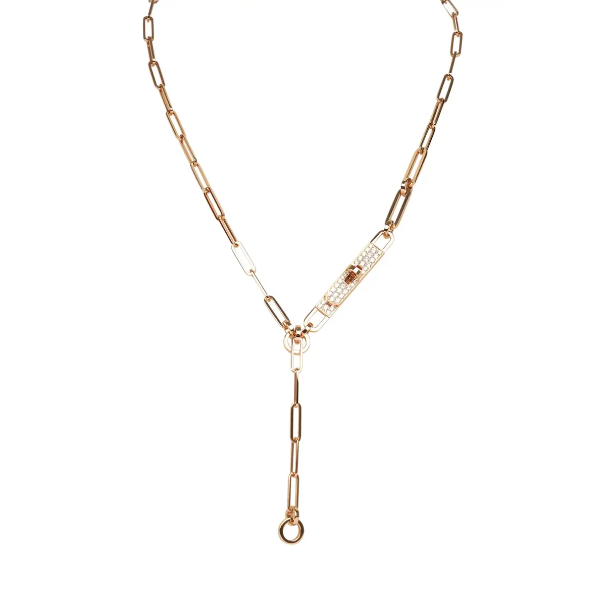 hermes Hermes Kelly Chaine Lariat Necklace PM 18K Rose Gold Hardware & Diamonds