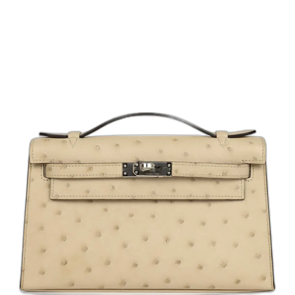 hermes Hermes Kelly Pochette Parchemin Ostrich Palladium Hardware