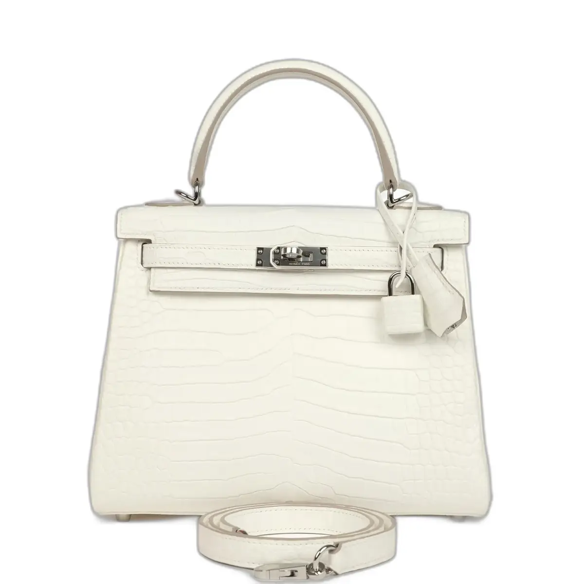 hermes Hermes Kelly Retourne 25 Creme Chantilly Matte Crocodile Palladium Hardware