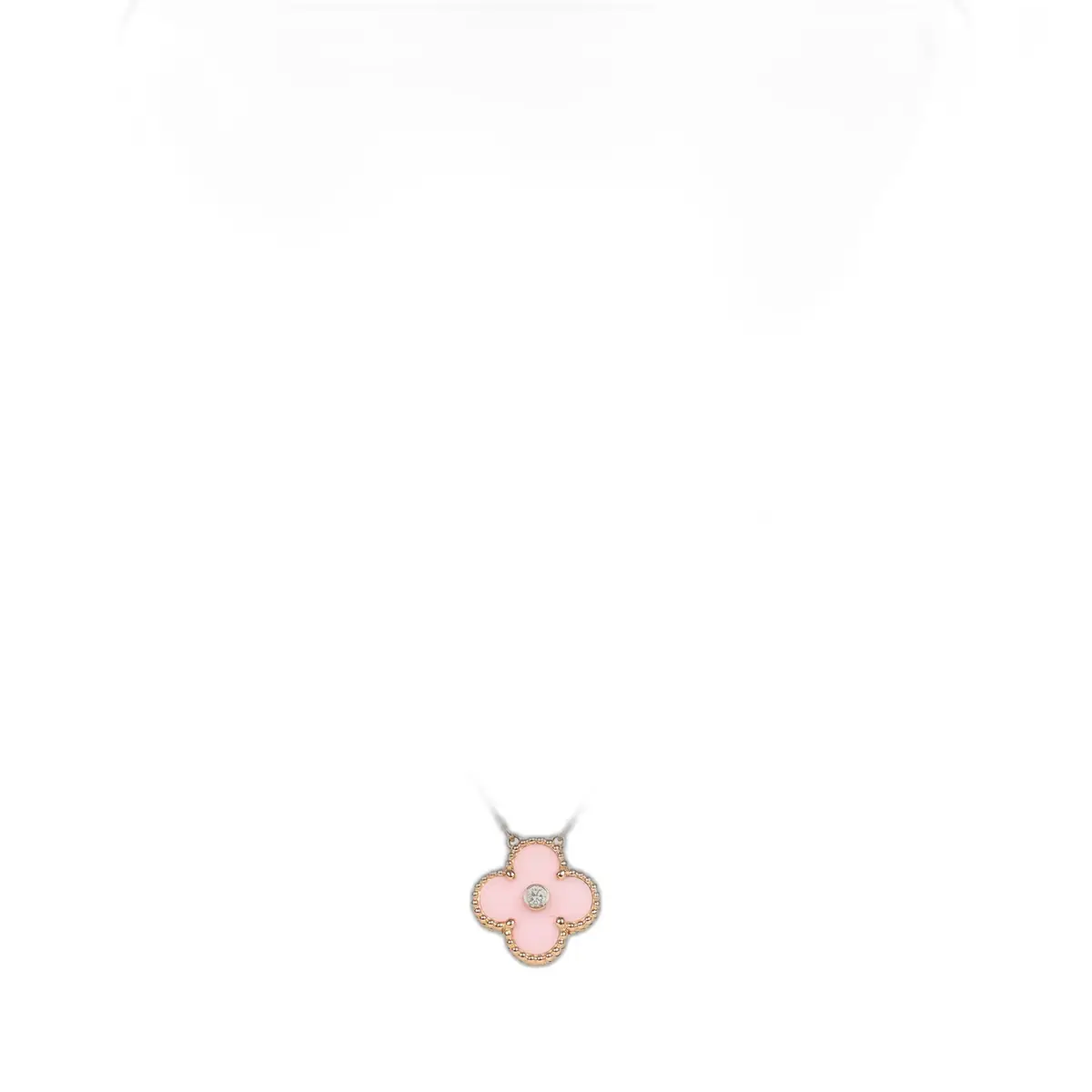 Van Cleef & Arpels Pre-owned Van Cleef & Arpels 2015 Holiday Vintage Alhambra Pendant Necklace Light Pink Porcelain & Diamonds 18K Rose Gold Hardware