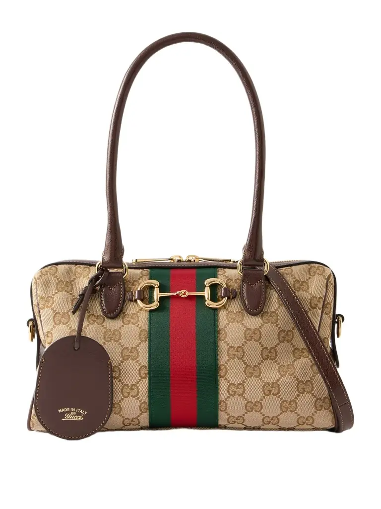 Gucci Borsetto Medium Leather And Webbing-trimmed Canvas-jacquard Shoulder Bag