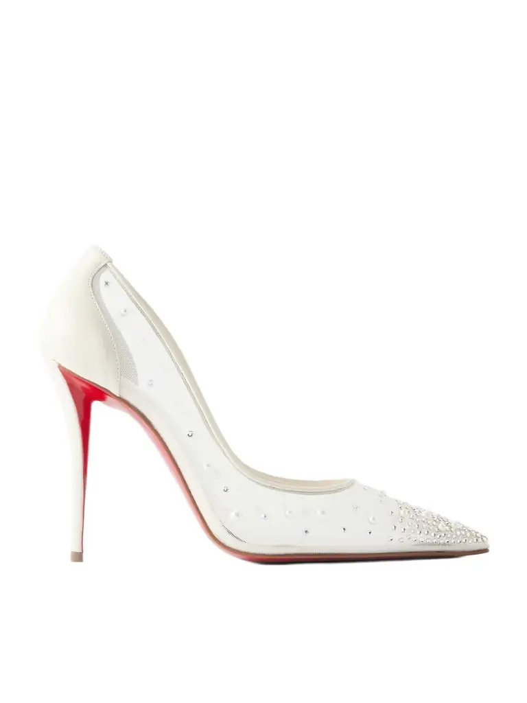 Christian Louboutin Miss Z Degrastrass Perla 100 Embellished Leather-trimmed Mesh Pumps