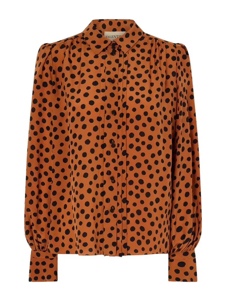 Valentino Garavani Gathered Polka-dot Silk Crepe De Chine Shirt
