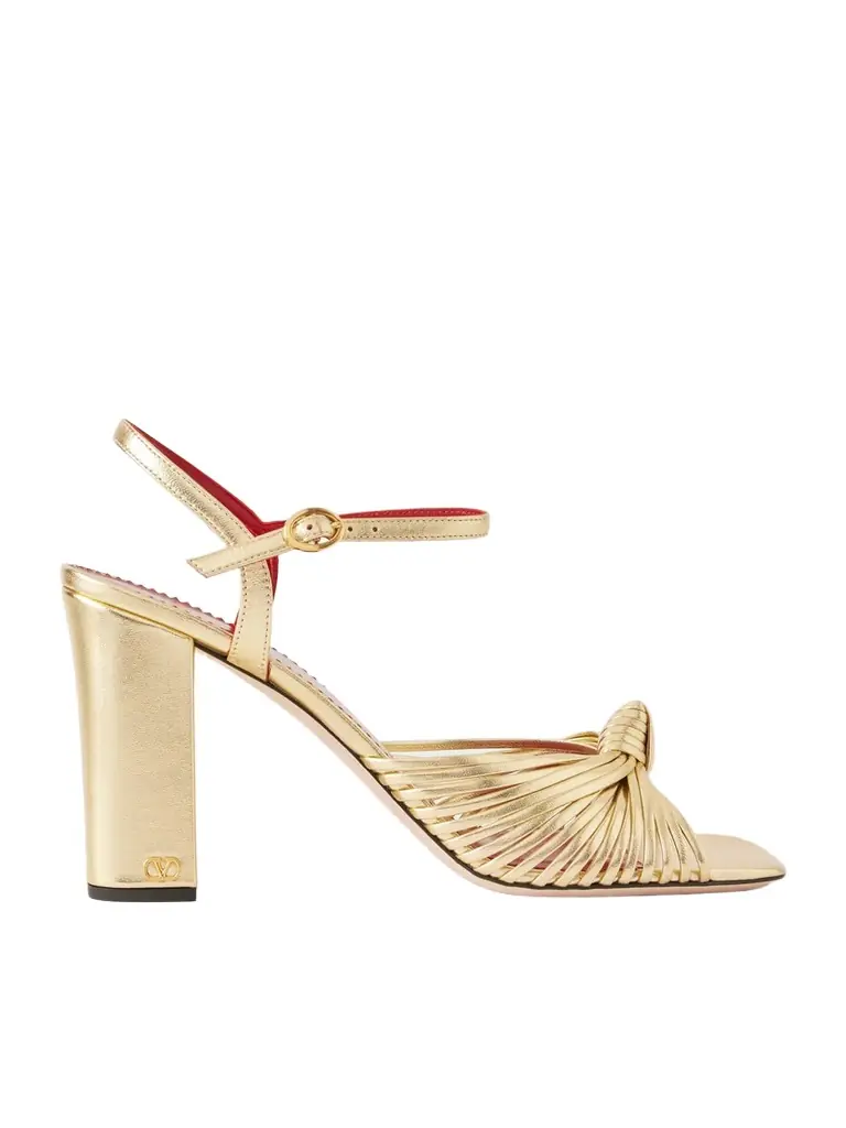 Valentino Garavani Annet 90 Knotted Metallic Leather Sandals