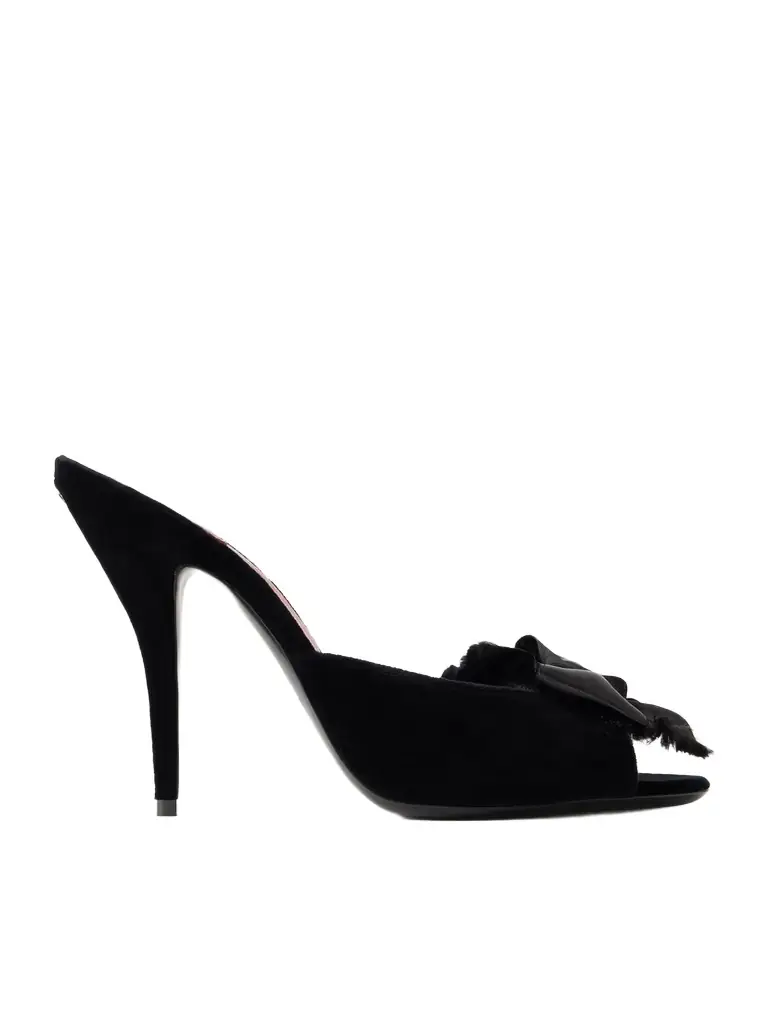 Valentino Garavani Marie 105 Bow-embellished Satin-trimmed Velvet Mules