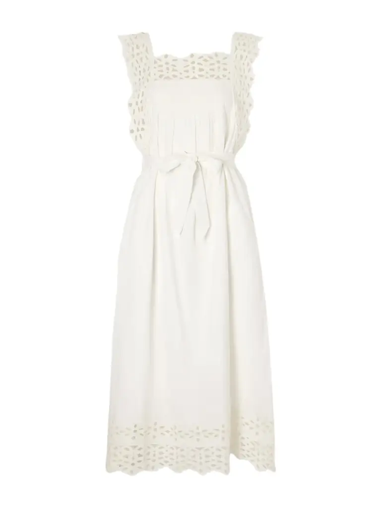 Sea Leila Broderie Anglaise-trimmed Cotton And Linen-blend Midi Dress