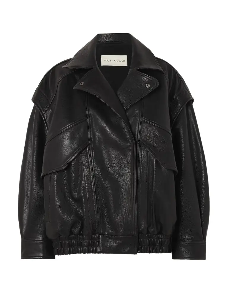 Nour Hammour Micah Oversized Paneled Textured-leather Jacket